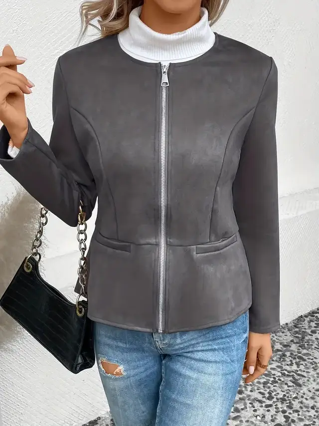 FallWinter Slim Slimming Temperament Commute Zip Long Sleeve Coat Dark Gray - Shop at LoveMi