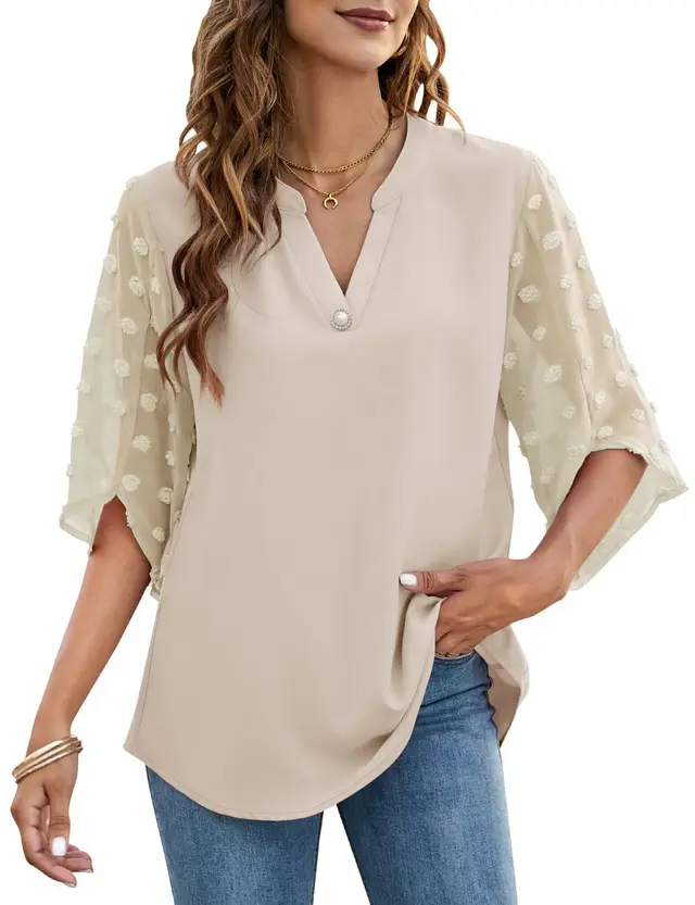 Casual Loose V neck Shirt Top Apricot - Shop at LoveMi