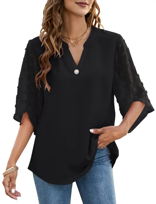 Casual Loose V neck Shirt Top Black - Shop at LoveMi