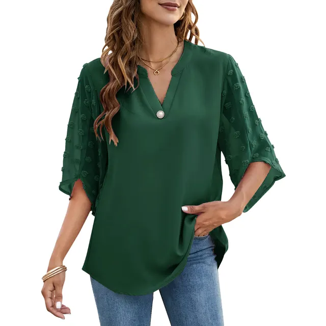 Casual Loose V neck Shirt Top Green - Shop at LoveMi