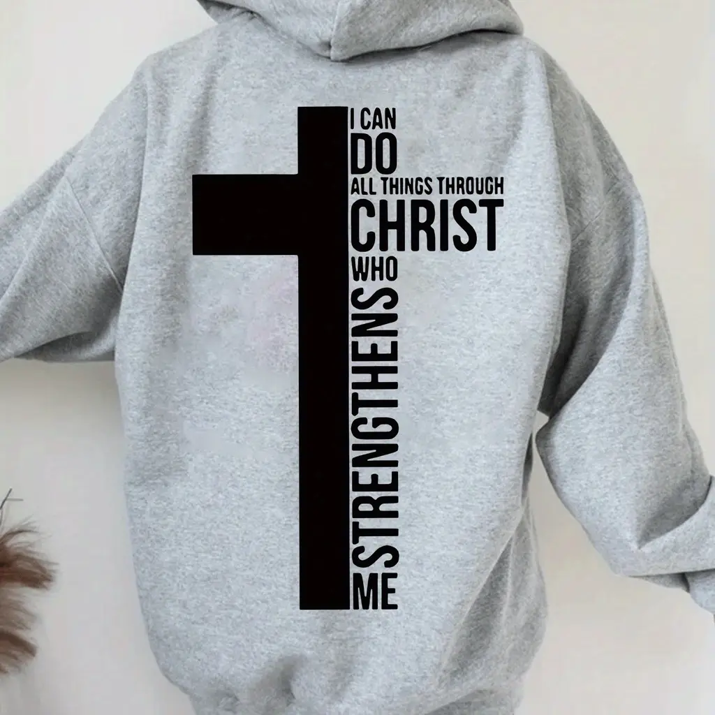 Casual Knit Polyester Hoodie For Women With Insp - Lightgrey