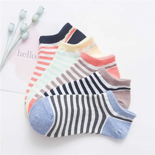 Short Cartoon Cat Head Spring And Summer Sweet Cotton Socks Wide Stripes - Shop at LoveMi