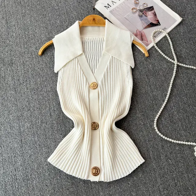 Chic Chanel style Knitted Vest For Women White - Shop at LoveMi
