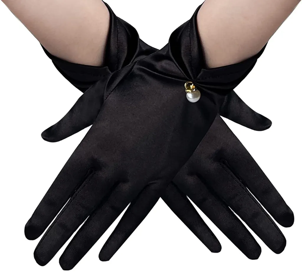 Women's Stylish Personalized Satin Short Gloves - Black