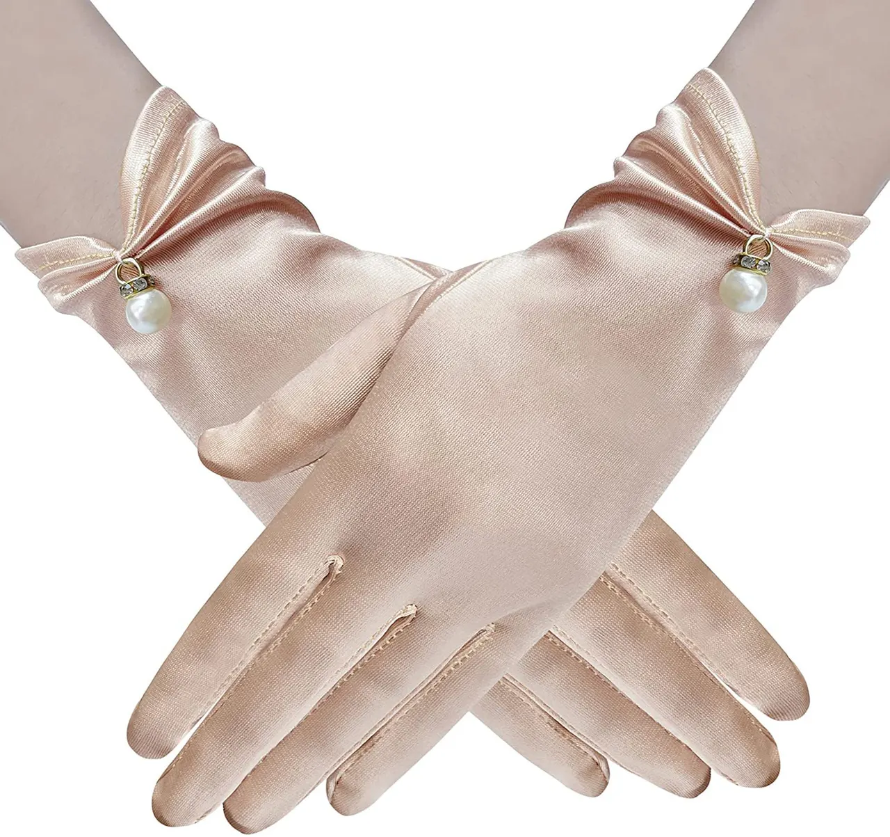 Women's Stylish Personalized Satin Short Gloves - Champagne