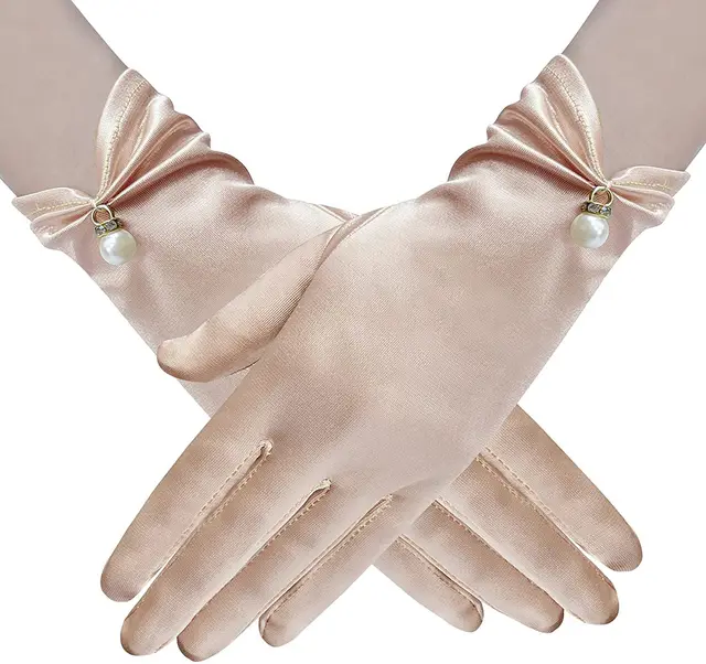 Women's Stylish Personalized Satin Short Gloves Champagne - Shop at LoveMi