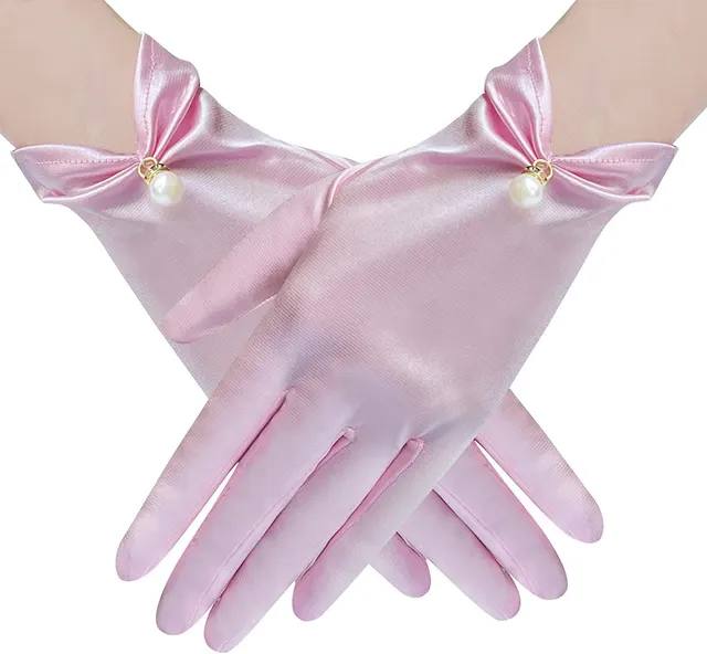 Women's Stylish Personalized Satin Short Gloves Pink - Shop at LoveMi