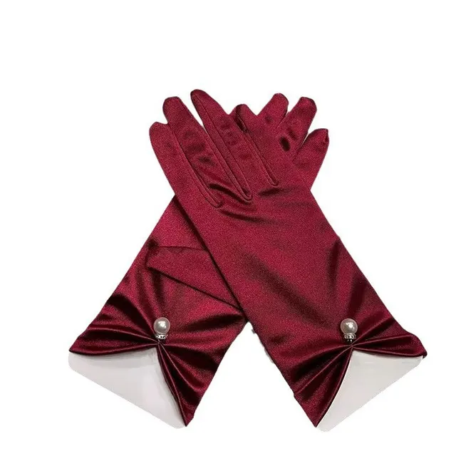 Women's Stylish Personalized Satin Short Gloves Wine Red - Shop at LoveMi