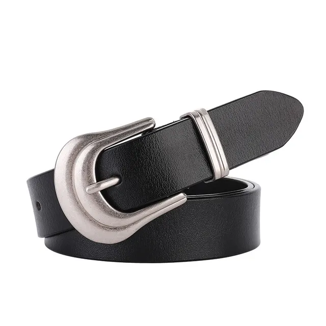 Simple Decorative Retro Distressed Women's Cowhide Belt Silver Buckle Black - Shop at LoveMi