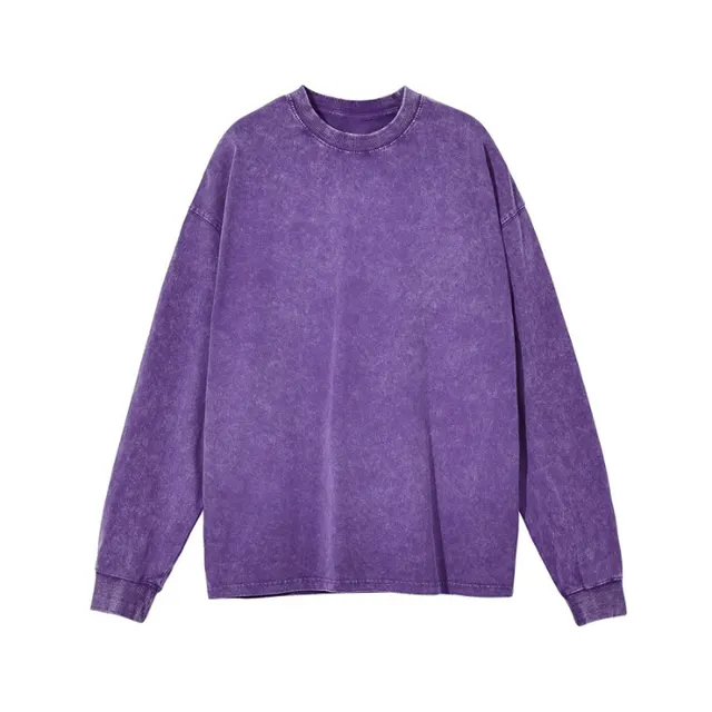 American Retro Double Yarn Cotton Worn Looking Washed out T shirt Top Purple - Shop at LoveMi