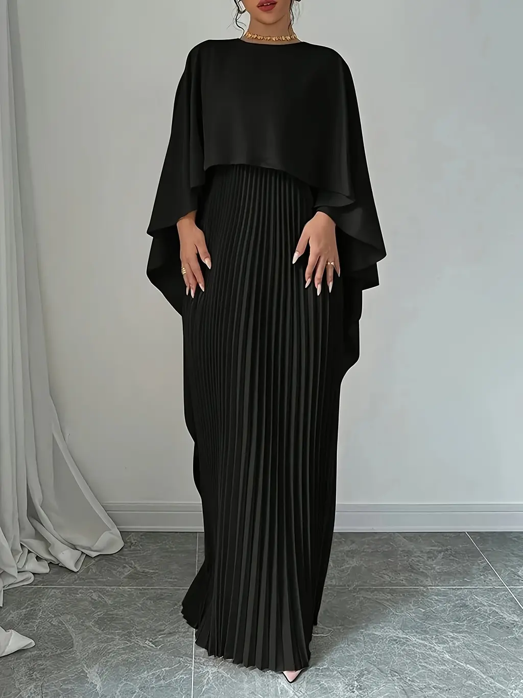 Women's Fashion Loose Batwing Sleeve Dress - Black