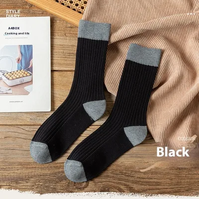 Women's Versatile Mori Mid calf Contrast Color Bunching Socks Black - Shop at LoveMi