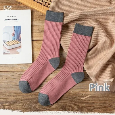 Women's Versatile Mori Mid calf Contrast Color Bunching Socks Pink - Shop at LoveMi