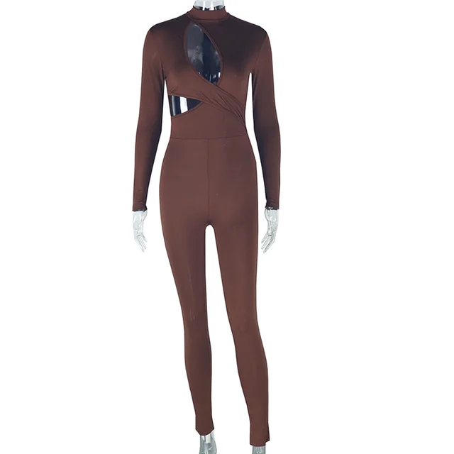 Fashion Women's Wear Tight Micro elastic Jumpsuit Dark Brown - Shop at LoveMi