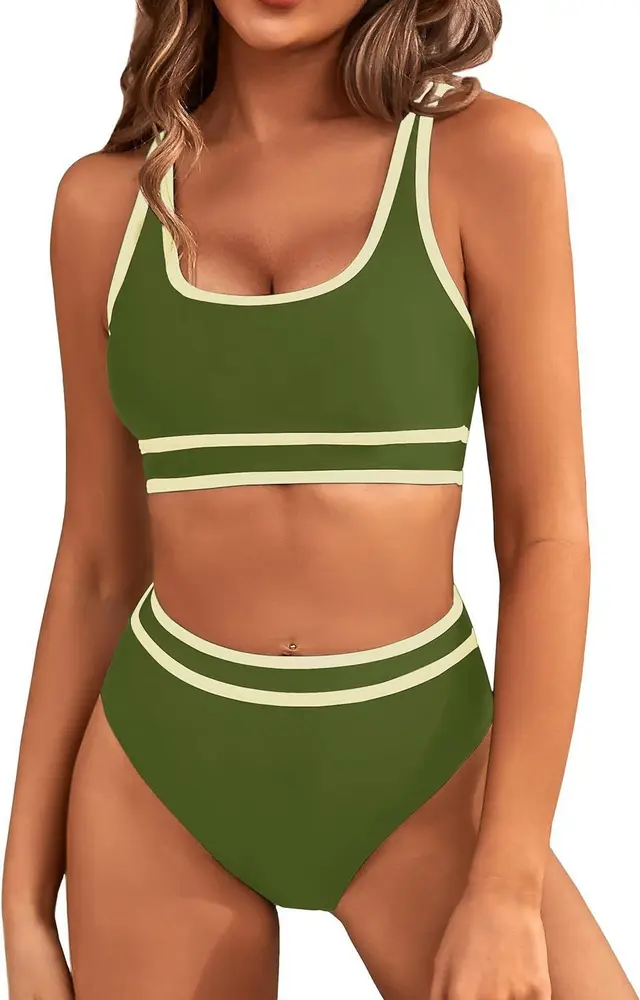 Bikini Tight fitting Solid Color Swimsuit For Women Grass Green - Shop at LoveMi