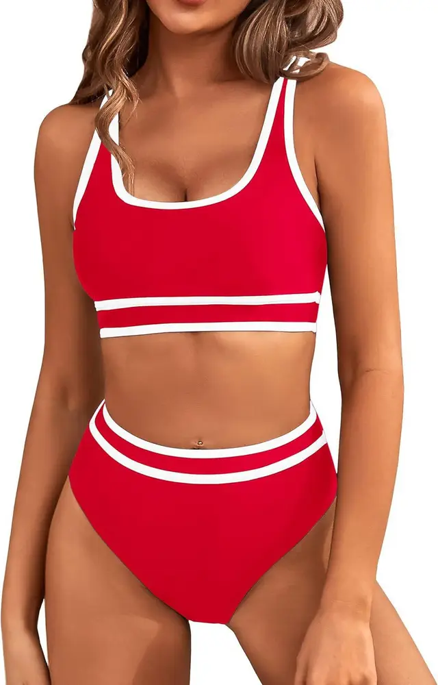 Bikini Tight fitting Solid Color Swimsuit For Women Red - Shop at LoveMi