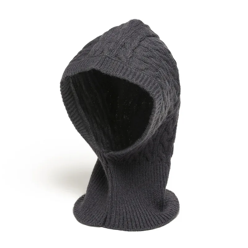 Hat Scarf Integrated Winter Outdoor Riding Warm Ear Protection Hat Knitted - Wb3810 Dark Grey - View 1