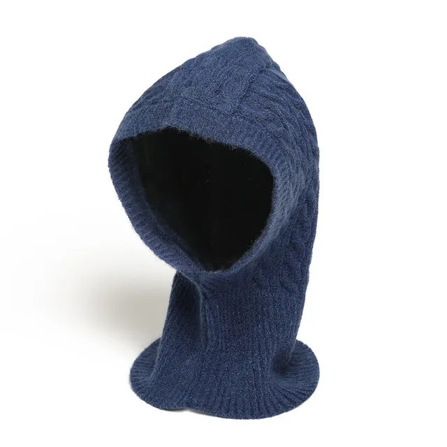 Hat Scarf Integrated Winter Outdoor Riding Warm Ear Protection Hat Knitted Wb384 Navy Blue - Shop at LoveMi