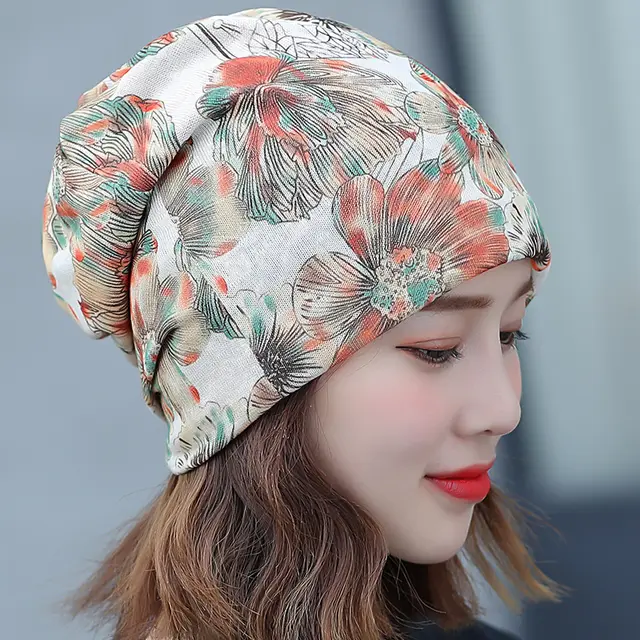 Baotou Silk Scarf Thin Air Conditioning Hat After Chemotherapy Orange Large Flower - Shop at LoveMi