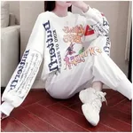 Trendy Printed Loose Oversized Long Sleeves Sweater Suit - White