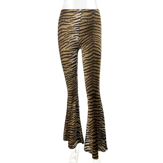 Women's High Waist Casual Pants Fashion Slim Leopard Print Bell bottom Pants Tiger Pattern - Shop at LoveMi