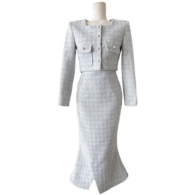 Chanel Suit Women's Autumn And Winter Waist tight Temperament Ladies Dress Blue - Shop at LoveMi