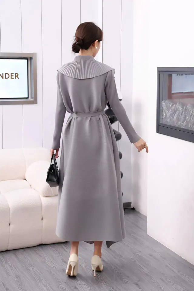 Spring And Autumn New Close Edge Belt Solid Color Dress Shawl Two piece Set Gray - Shop at LoveMi