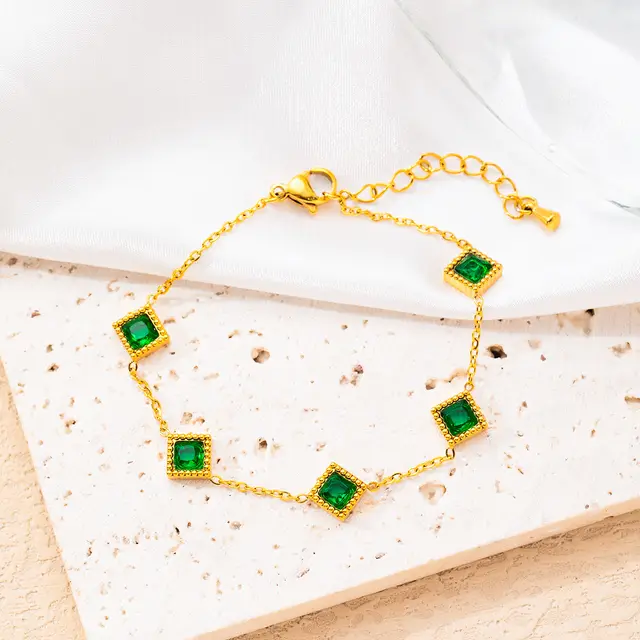 Women's All match Geometric Square Retro Simple Bracelet Green - Shop at LoveMi