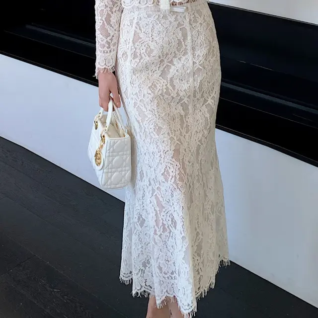 New Style White Temperament Diamond Decorations Lace Top Skirt - Shop at LoveMi