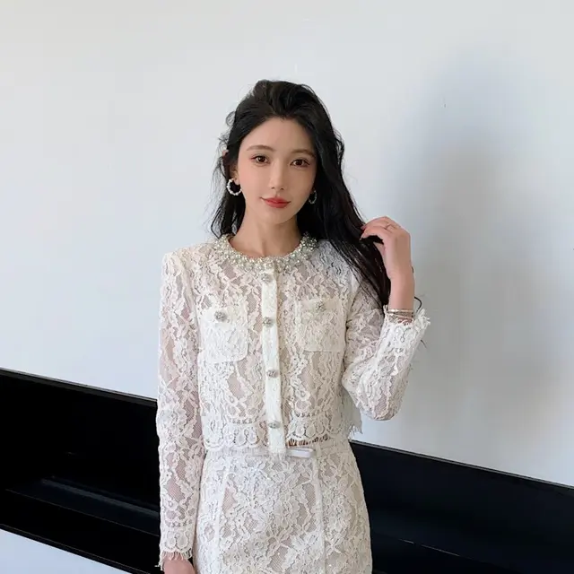 New Style White Temperament Diamond Decorations Lace Top Tops - Shop at LoveMi
