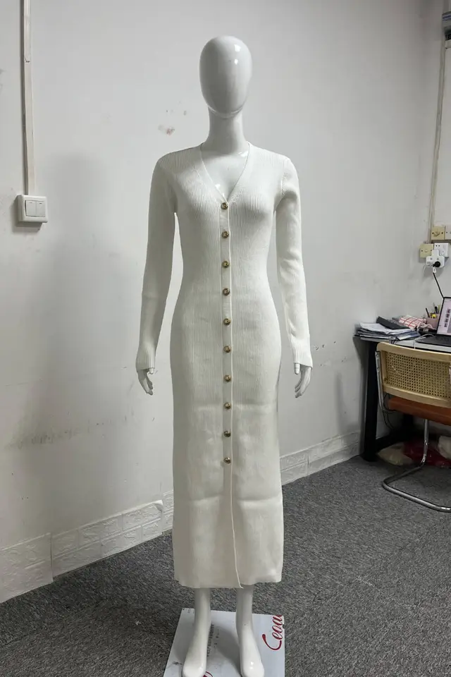 Autumn And Winter Long Sleeve Knitted Dress Sheath Apricot - Shop at LoveMi