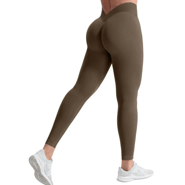 Yoga Women's High Waist Hip Lift Peach Shark Pants Brown - Shop at LoveMi