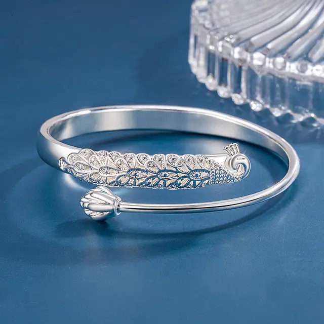 Charm Embossed Peacock Bracelet Female Ethnic Cooperized Silver Colors - Shop at LoveMi