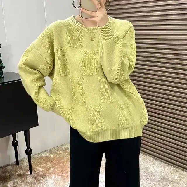 Women's Round Neck Pullover Long Sleeve Sweater Light Green - Shop at LoveMi