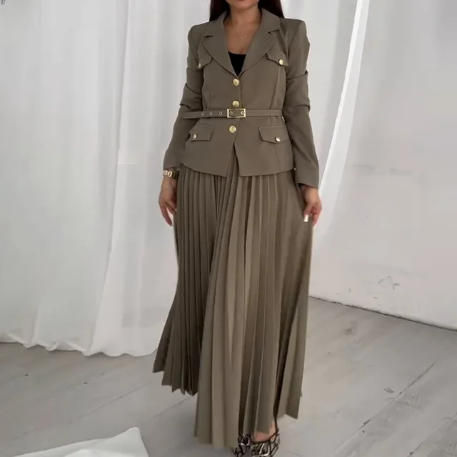 Women's Solid Color Elegant Lapel Suit Dark Khaki Cloth Color - Shop at LoveMi