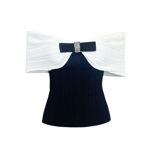 Bowknot Off shoulder Knitted Top Black - Shop at LoveMi