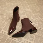 All-match One-suit Skirt Pointed Toe Chunky Heel Comfortable Skinny Boots Women - Brown