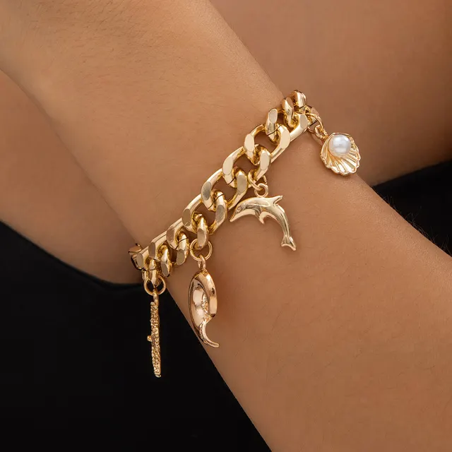 Creative Boho Conch Dolphin Starfish Pendant Choker Necklace Bracelets Women Trendy Vintage Tassel Chain Grunge Jewelry Fashion Jewelry Bracelet ... Bracelet Gold - Shop at LoveMi