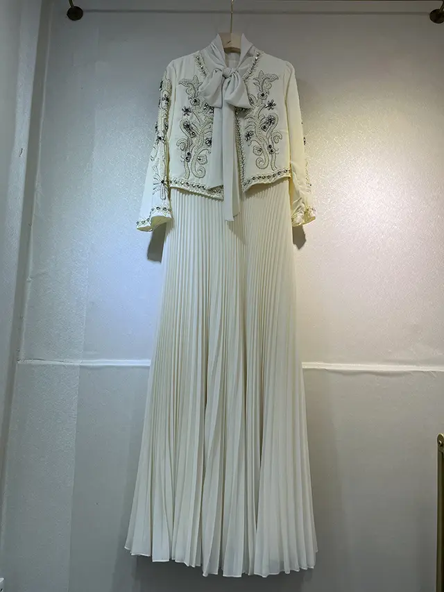 Fashion Round Neck Bowknot Flower Patchwork Pleated Skirt Style 3 - Shop at LoveMi