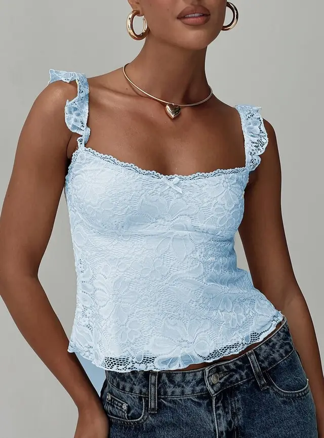 Lace French Sexy Strap Backless Fashion Women's Wear Light Blue - Shop at LoveMi