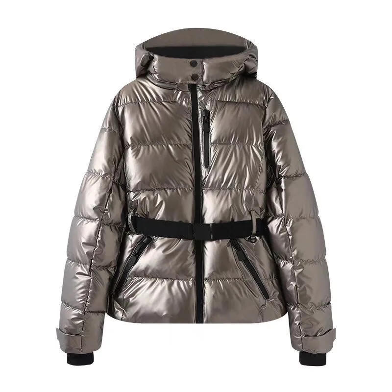 Women's Waist Slimming With Belt Cotton-padded Jacket - Silver
