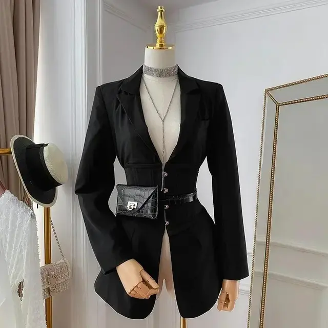 Fashionable New Women's Clothing Waist Elegant Slim Solid Color Suit Black - Shop at LoveMi