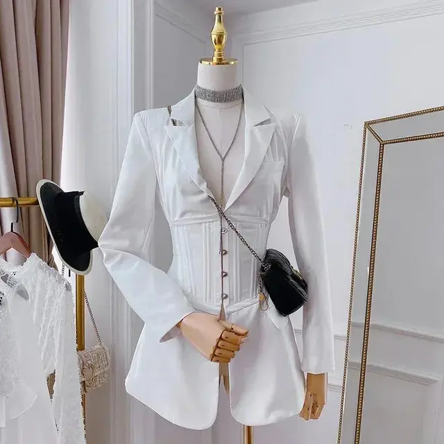 Fashionable New Women's Clothing Waist Elegant Slim Solid Color Suit White - Shop at LoveMi