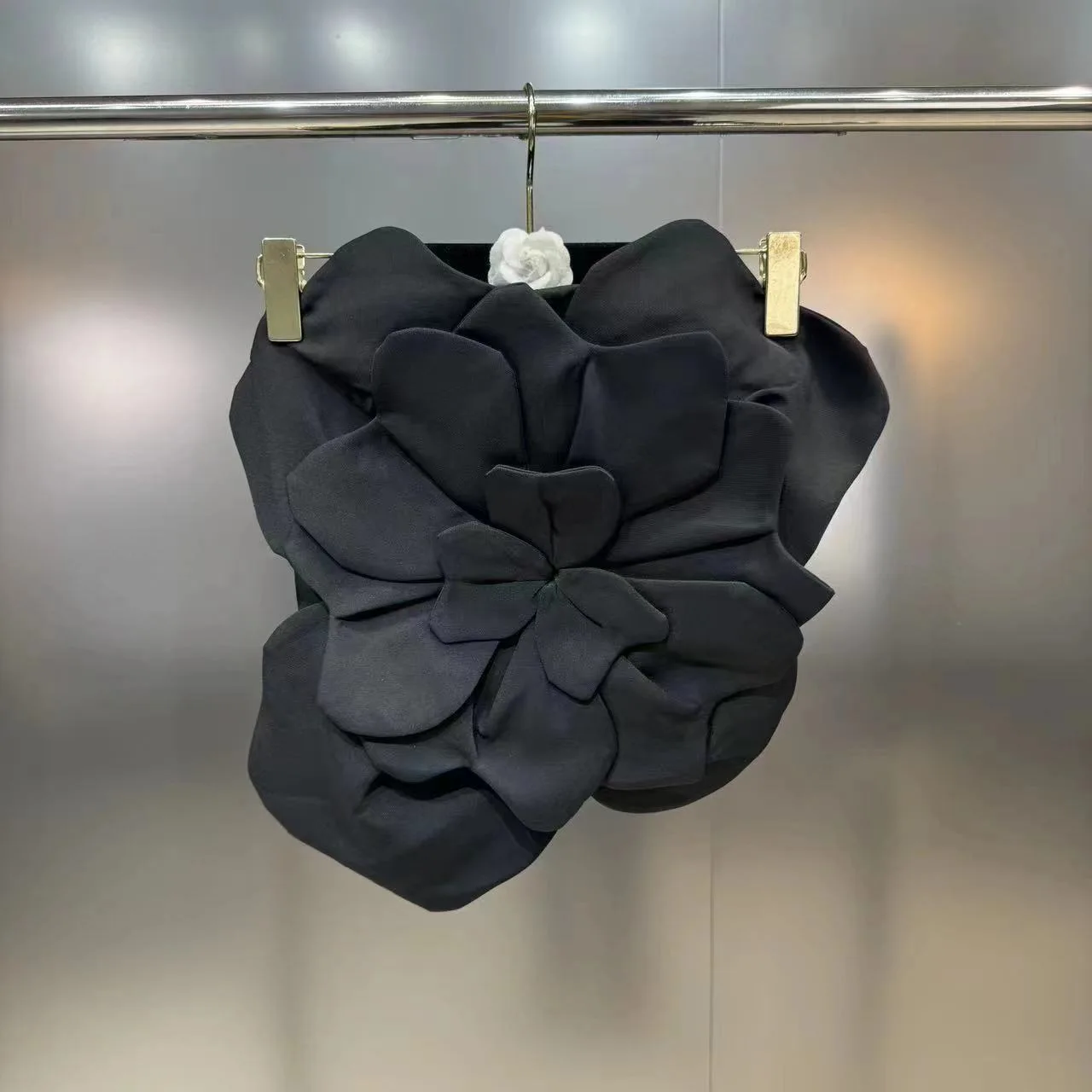 Women's Slim-fit Slimming Short Top Three-dimensional Large Flower Tube Top Vest - Black