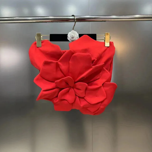 Women's Slim fit Slimming Short Top Three dimensional Large Flower Tube Top Vest Red - Shop at LoveMi