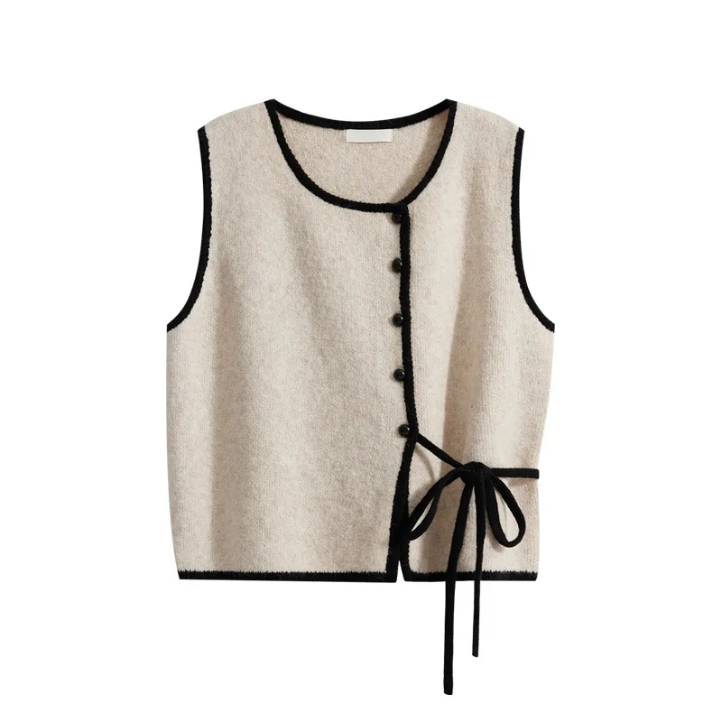 Loose Autumn And Winter Sleeveless Sleeveless Coat Sweater Vest Top - Apricot Vest - View 1