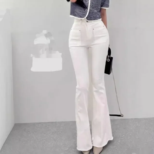 High Waist Big Long Leg Fengqi Denim Horn High Waist Pants White - Shop at LoveMi