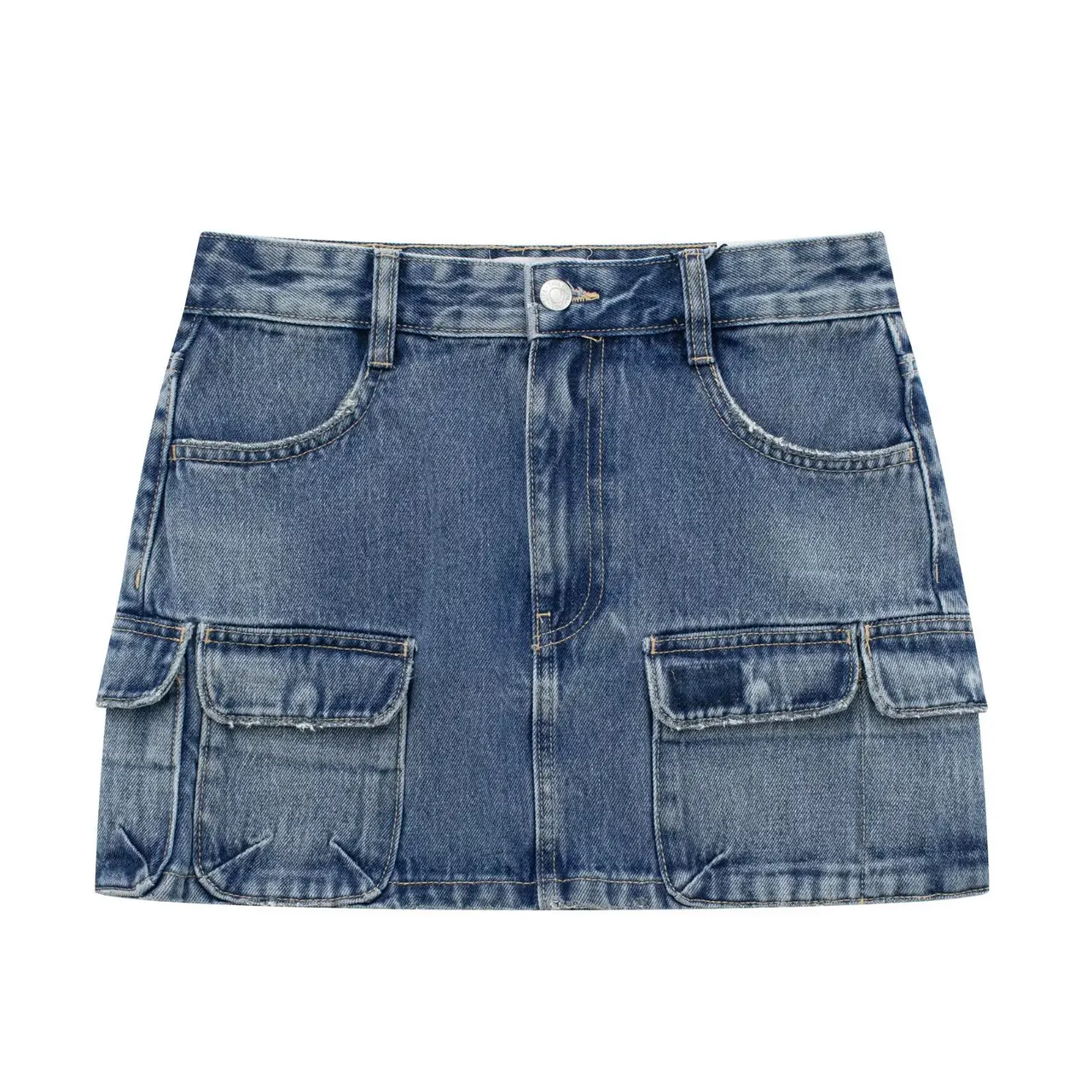 Casual Overalls Bag Hip Denim Skirt - Blue