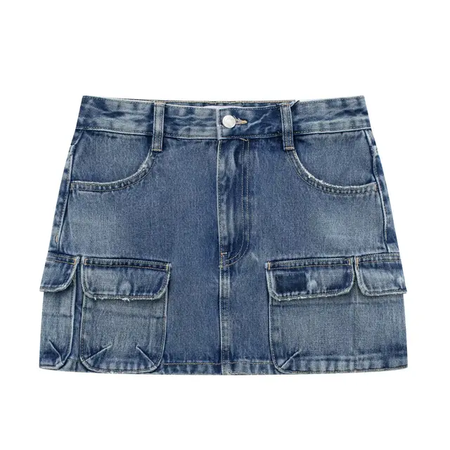Casual Overalls Bag Hip Denim Skirt Blue - Shop at LoveMi