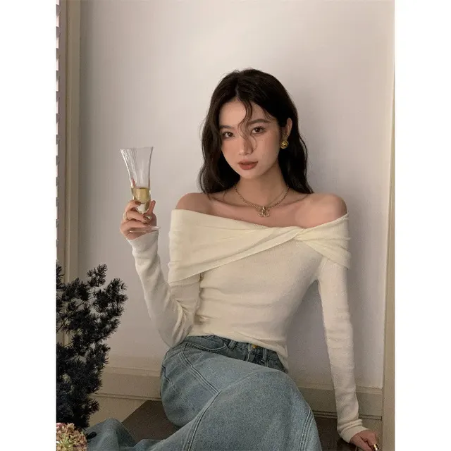 Women's Off shoulder Slim fit Temperament Top White - Shop at LoveMi